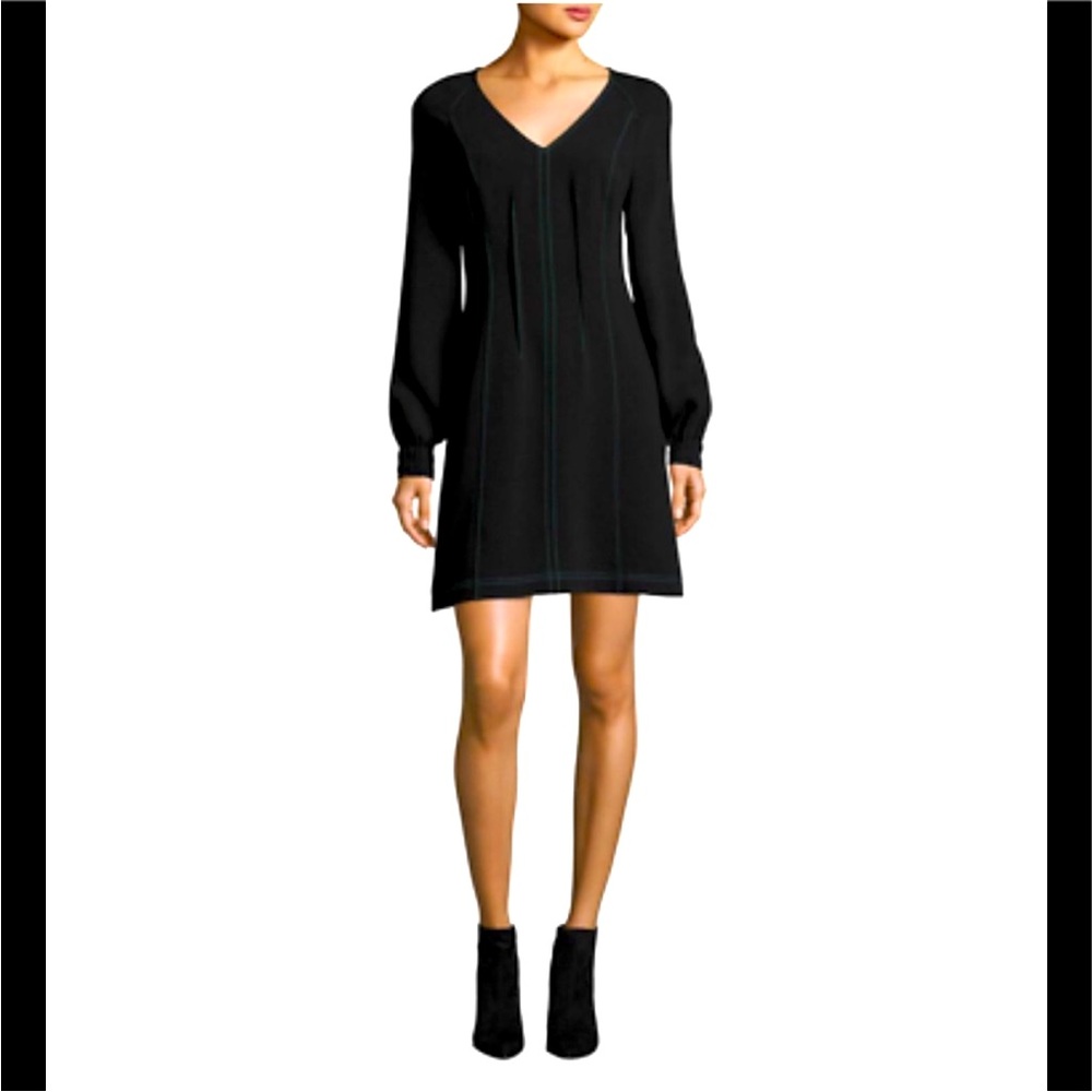 GREY JASON WU BLACK SHIFT CONTRAST STITCH DRESS